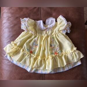 Vintage baby Yellow Ruffled Baby Dress with Embroidery